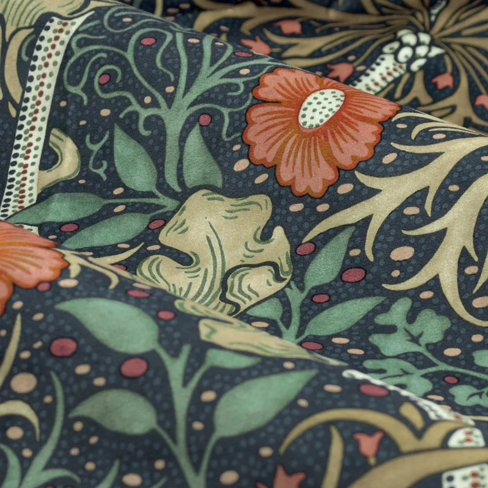 Seaweed Printed Velvet Pencil Pleat Curtains Indigo