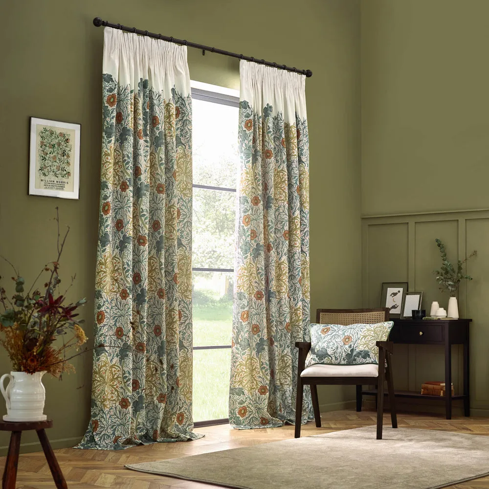 Seaweed Printed Velvet Pencil Pleat Curtains Stone/Sunflower