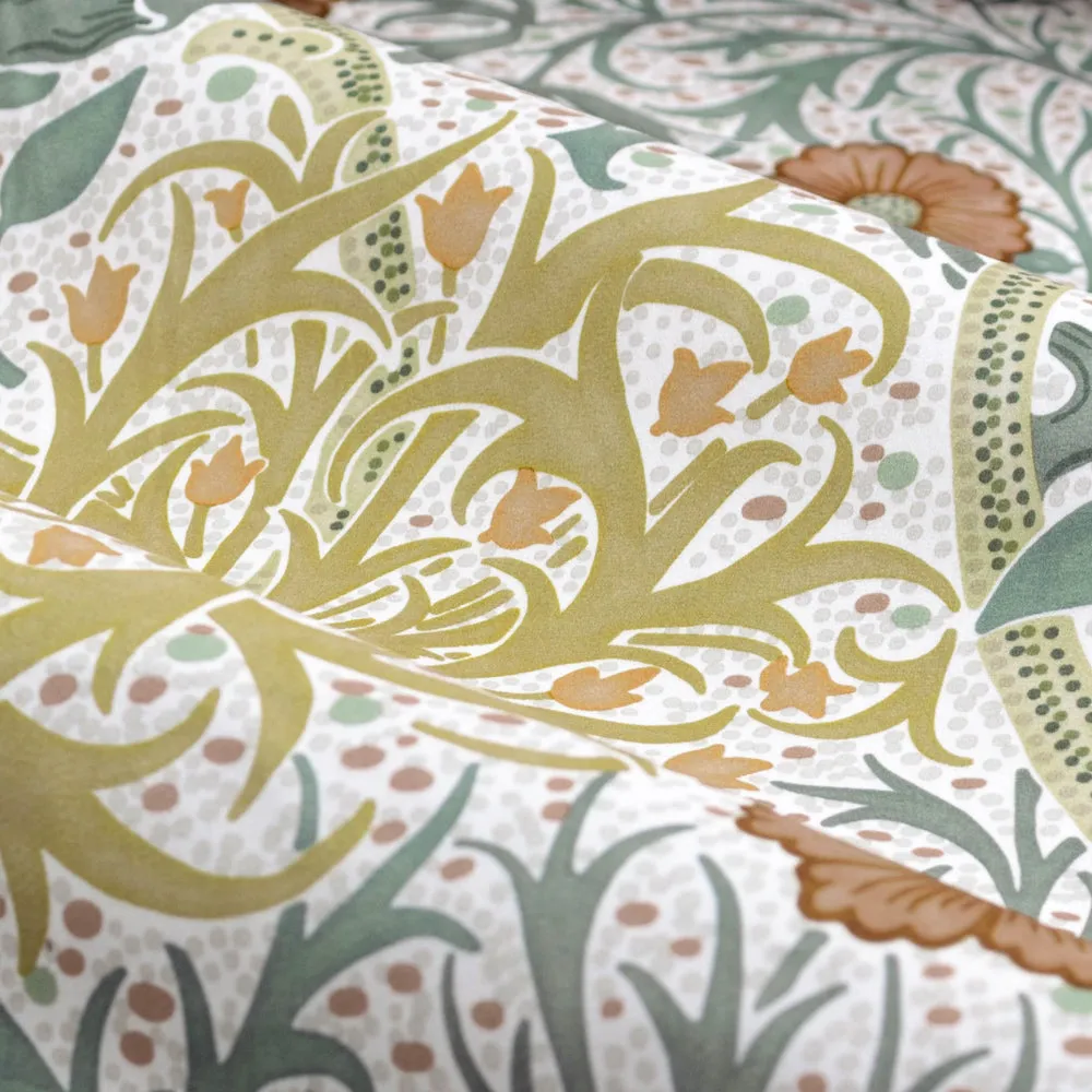 Seaweed Printed Velvet Pencil Pleat Curtains Stone/Sunflower