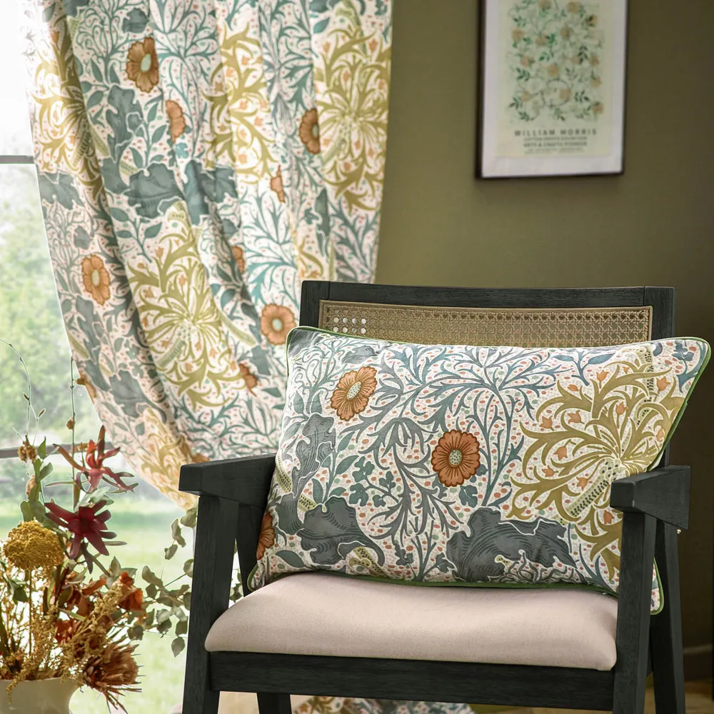 Seaweed Printed Velvet Pencil Pleat Curtains Stone/Sunflower