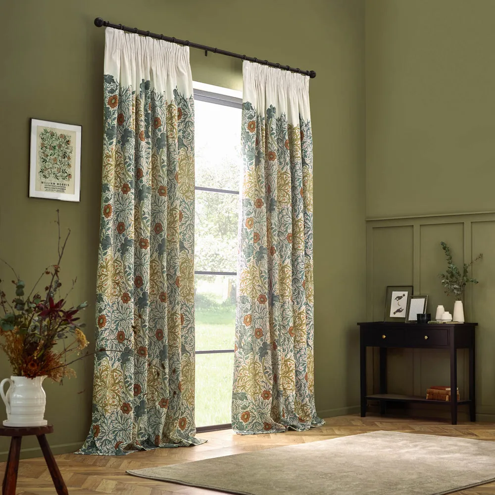 Seaweed Printed Velvet Pencil Pleat Curtains Stone/Sunflower