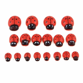 Self Adhesive Lady Bug Wooden Favors, 3 Size, 18-Piece wooden room decoration