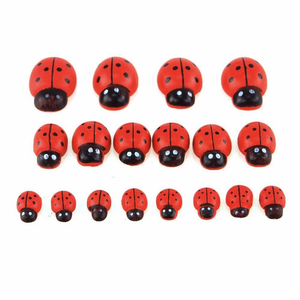 Self Adhesive Lady Bug Wooden Favors, 3 Size, 18-Piece wooden room decoration
