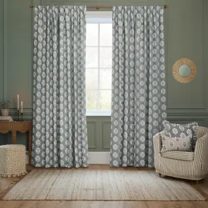 Sessile Leaf Motif Pencil Pleat Curtains Delph Blue modern fashion rug  