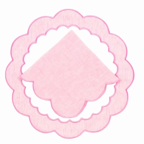 Set of 12 Linen Candy Pink Embroidered Placemats & Napkins mini desktop sculpture