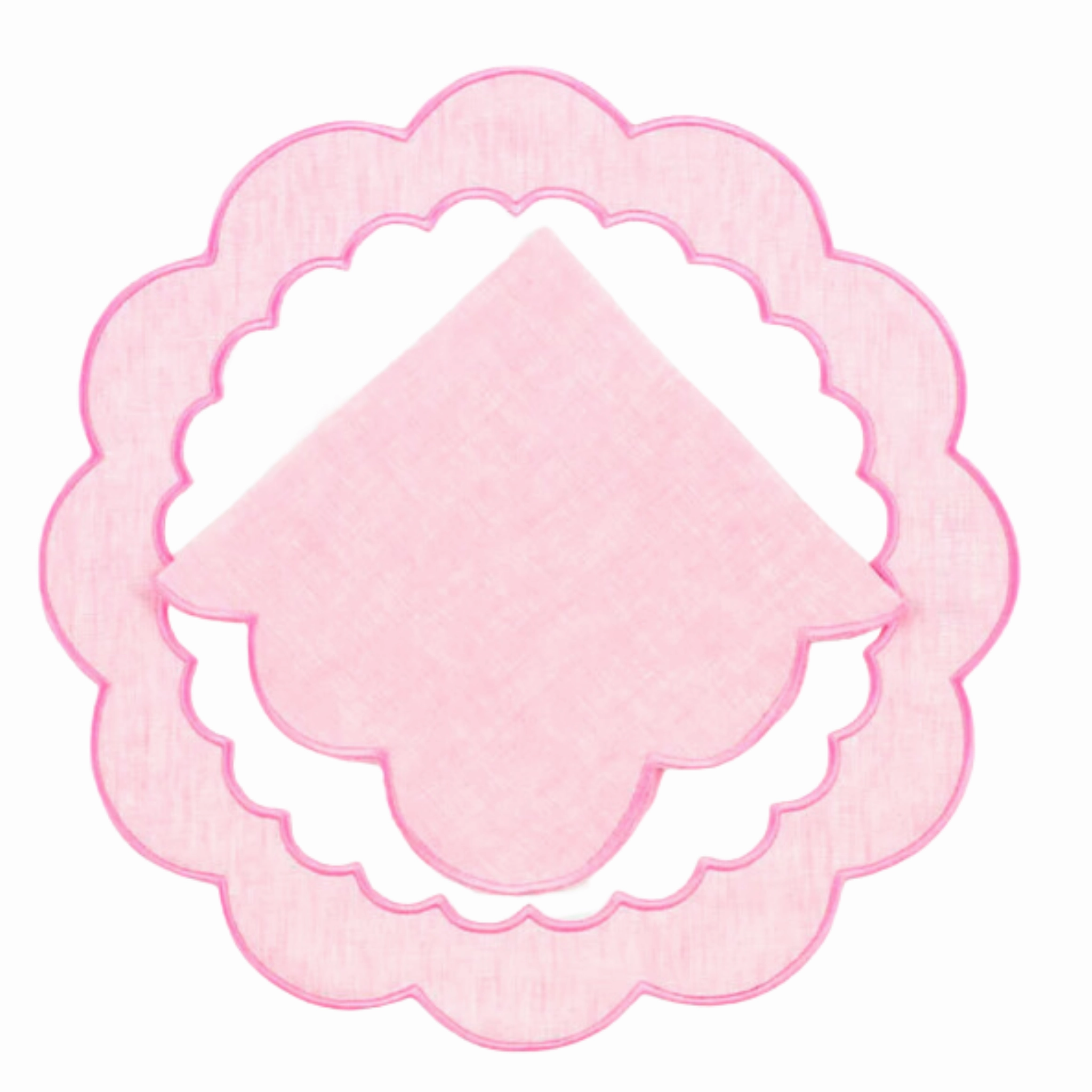 Set of 12 Linen Candy Pink Embroidered Placemats & Napkins mini desktop sculpture