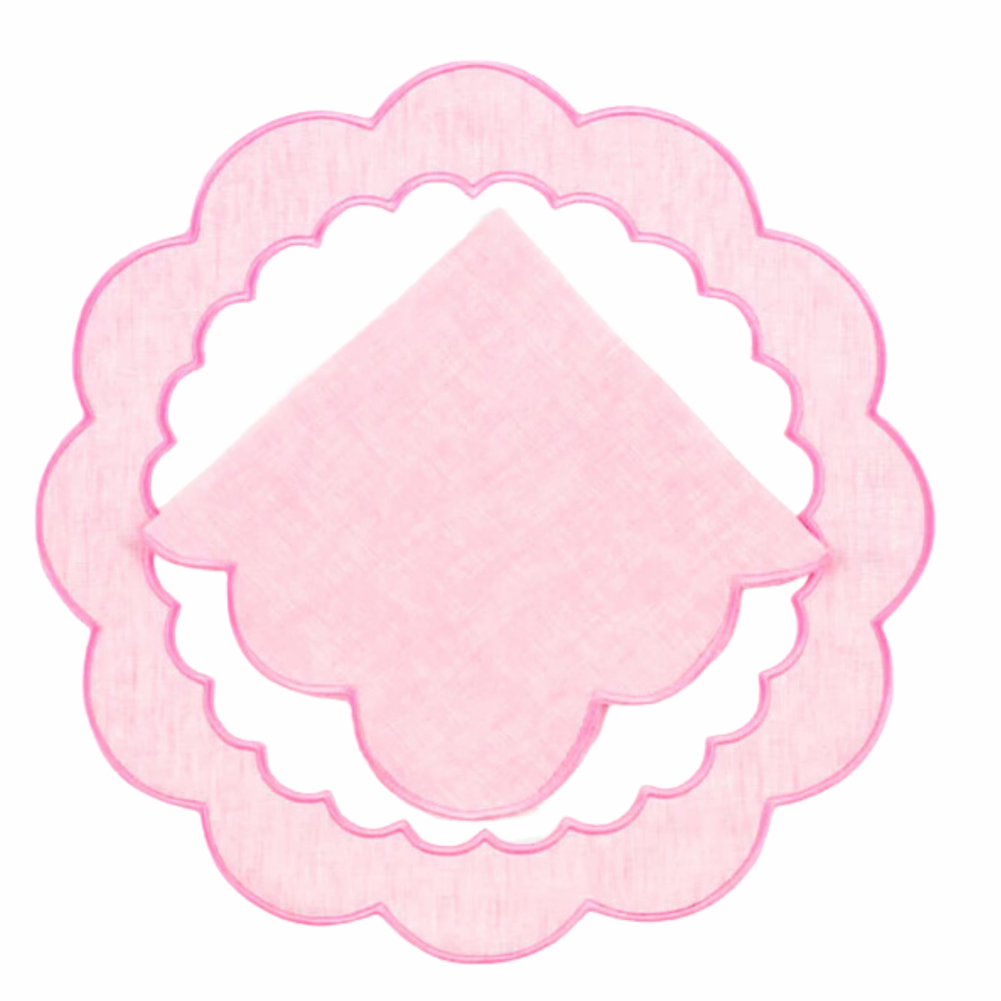 Set of 12 Linen Candy Pink Embroidered Placemats & Napkins cute desktop display