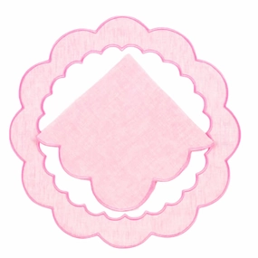 Set of 12 Linen Candy Pink Embroidered Placemats & Napkins cute desktop display