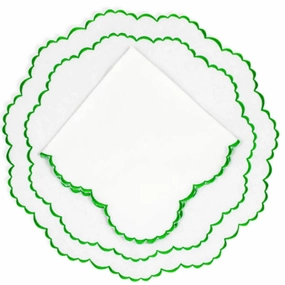 Set of 12 White Linen Embroidered With Apple Green Trim Placemats & Napkins cute desktop display