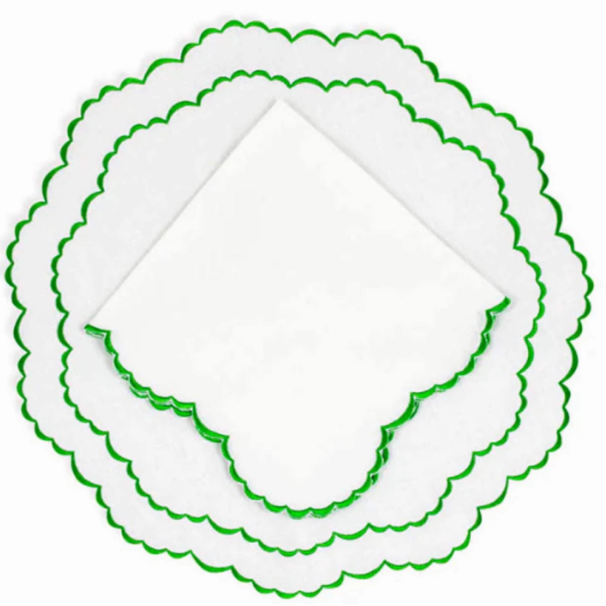 Set of 12 White Linen Embroidered With Apple Green Trim Placemats & Napkins cute desktop display