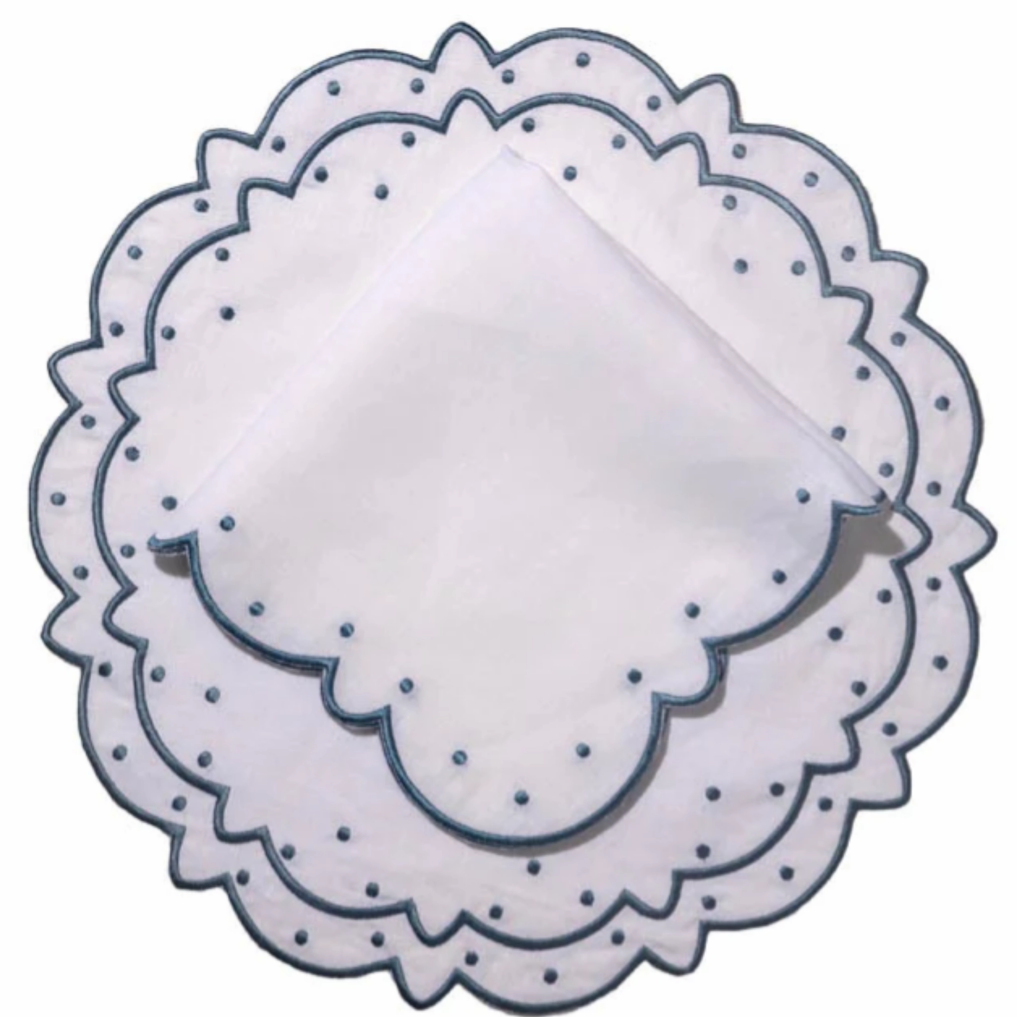 Set of 12 White Placemats With Blue Embroidery