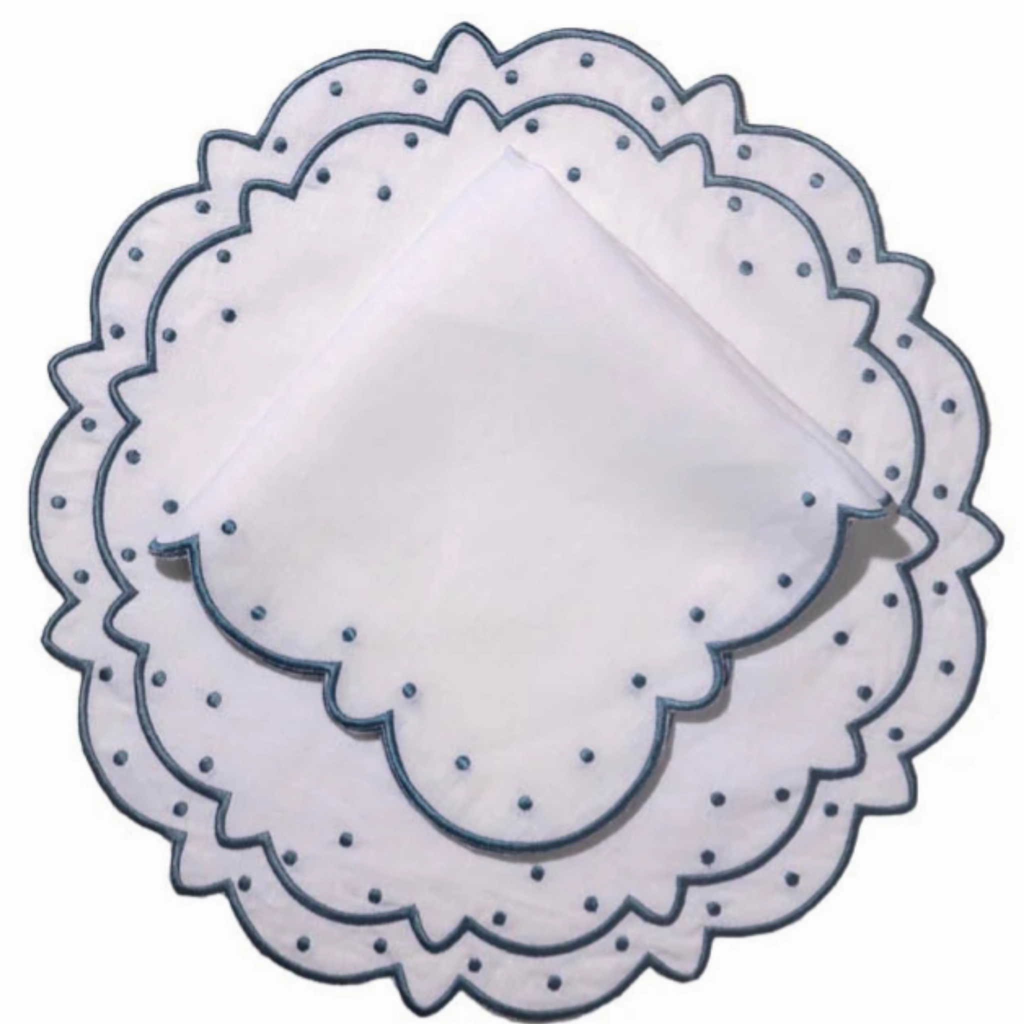 Set of 12 White Placemats With Blue Embroidery