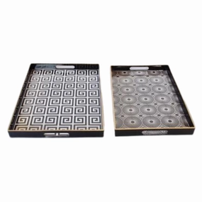 SET OF 2 BLACK & WHITE TRAYS 4X48X35CM decorative home ornament