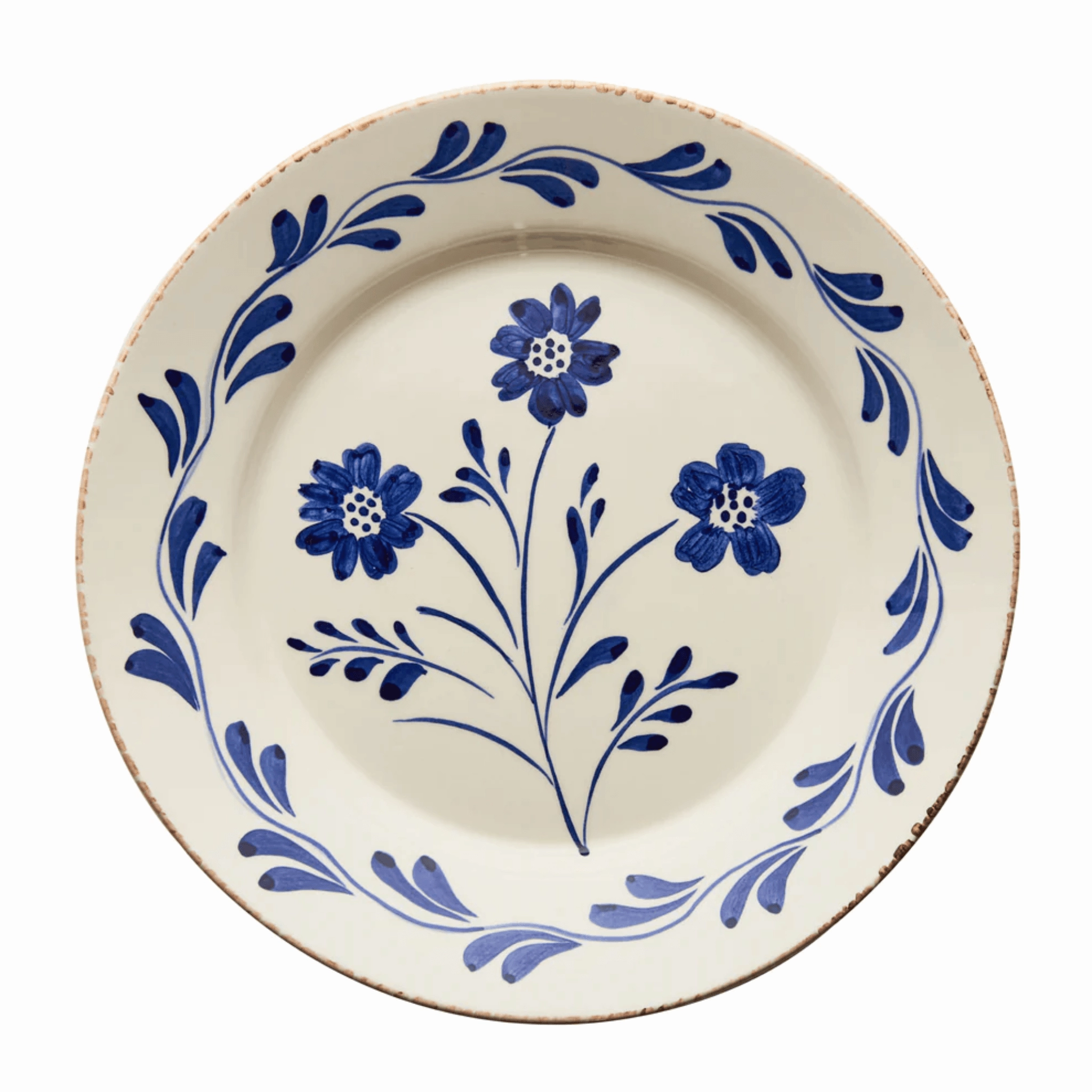 Set of 2 Hand Painted Blue & White Flowers and Vines Dinner Plates cute desktop display