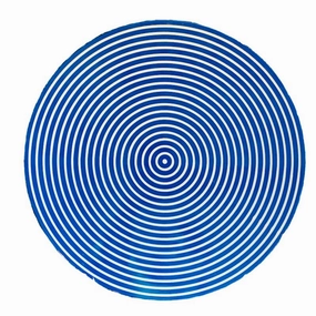 Set of 2 Round Blue & White Lacquer Stripe Placemats mini desktop sculpture