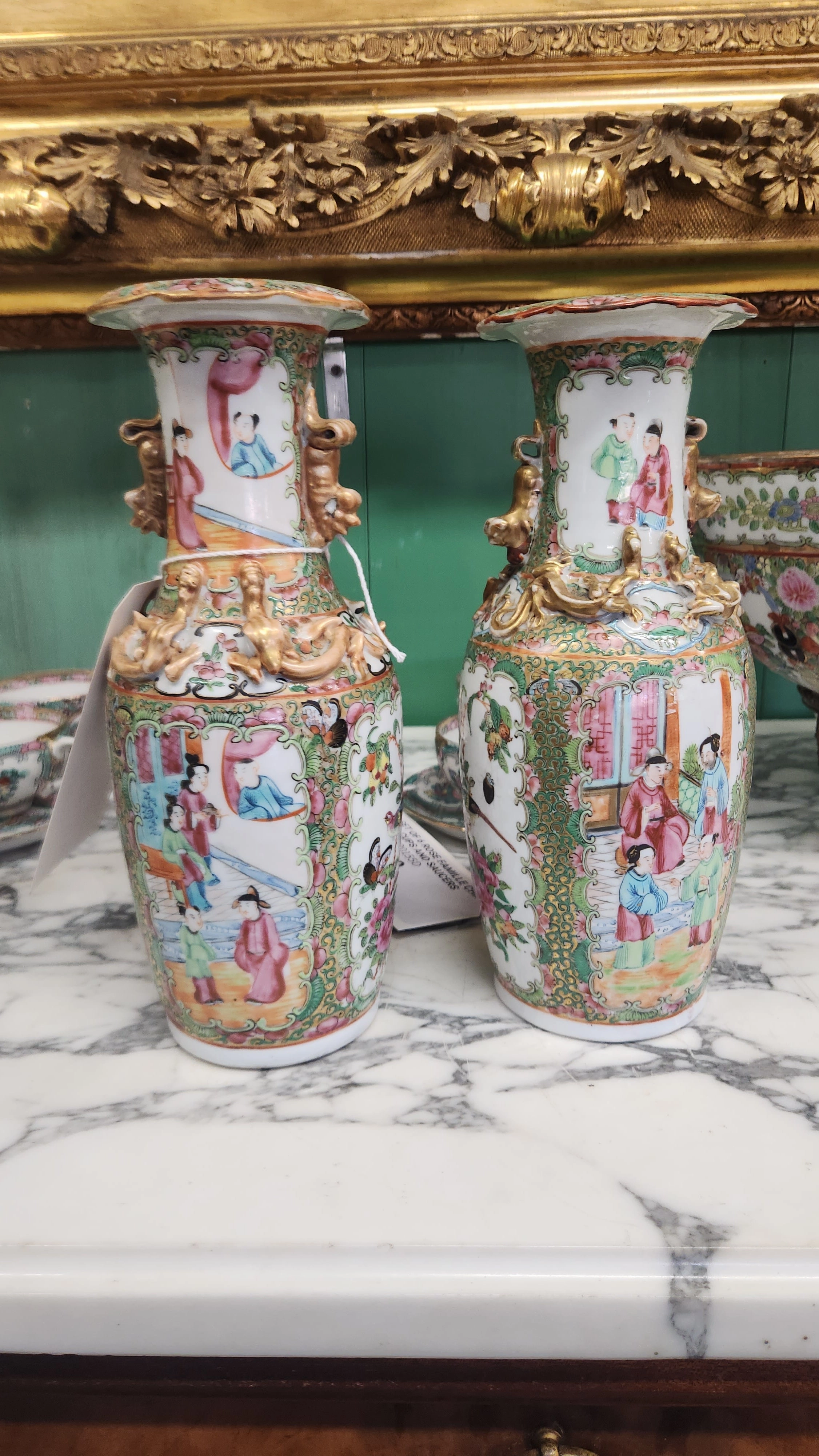 SET OF 2 SMALL CHINESE ROSE MEDALLION VASES- AS FOUND (1 SLIGHTLY LARGER) artistic wall mural
