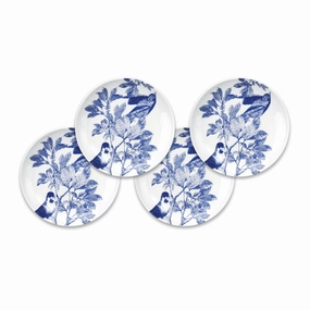 Set of 4 Blue Arbor Birds Canap Plates mini desktop sculpture