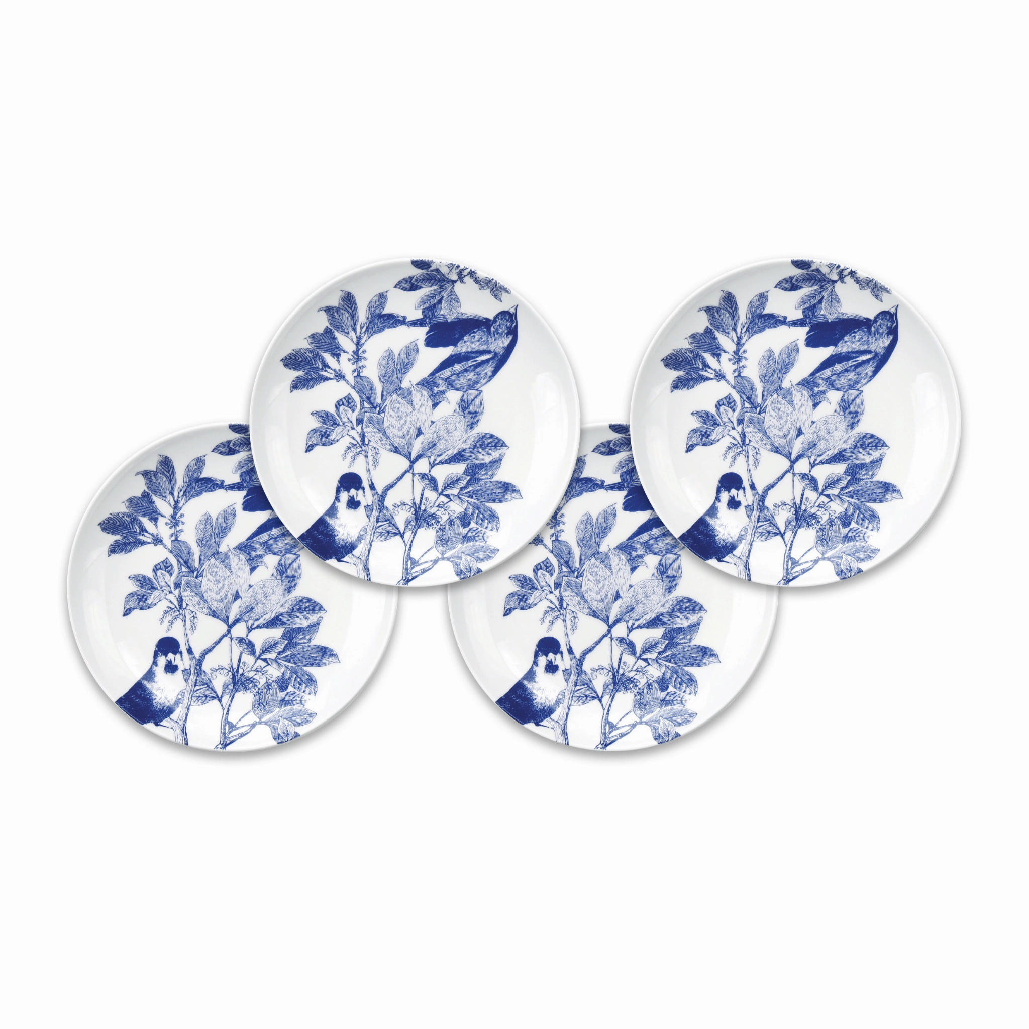 Set of 4 Blue Arbor Birds Canap Plates mini desktop sculpture