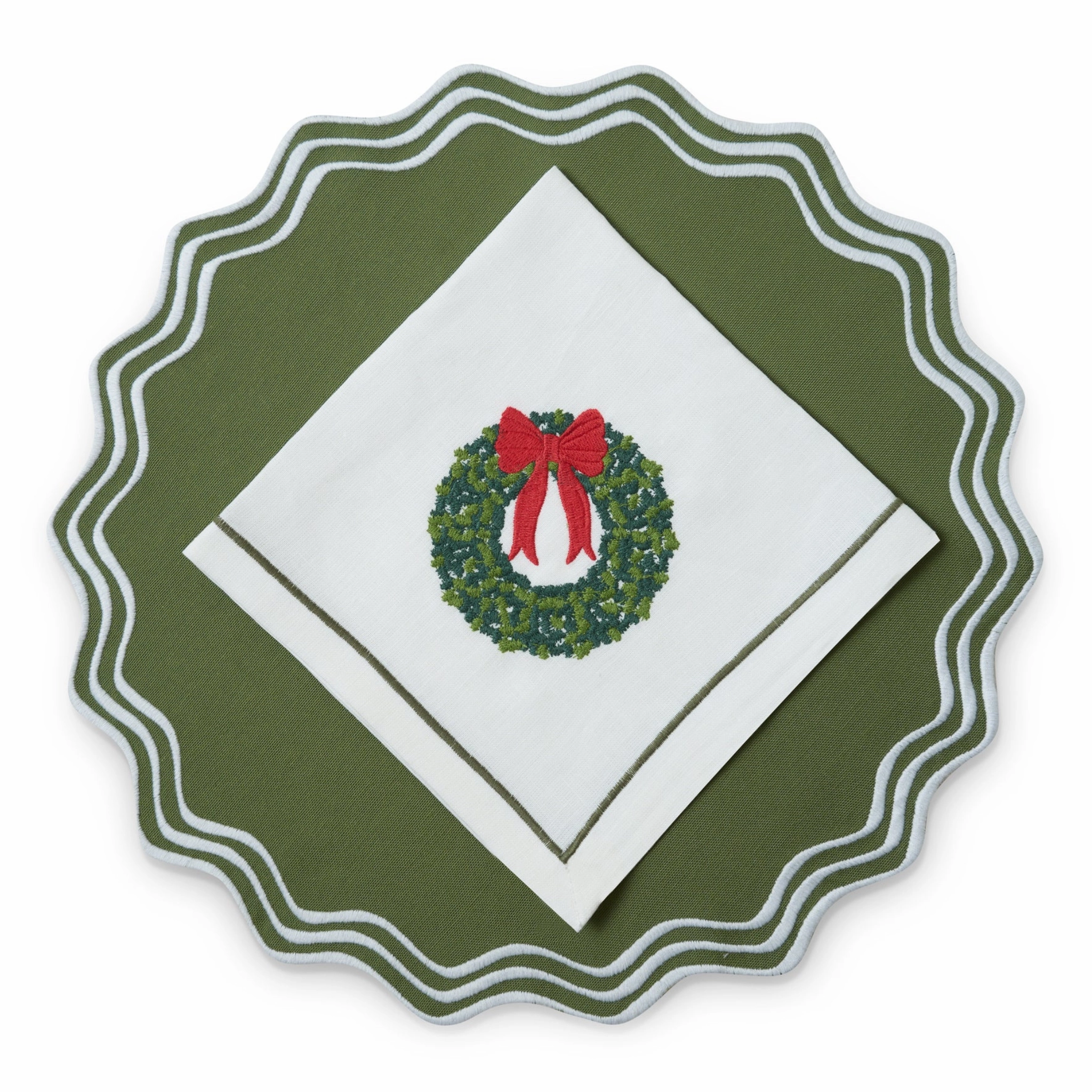 Set of 4 Christmas Wreath Embroidered Napkins