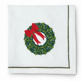 Set of 4 Christmas Wreath Embroidered Napkins mini desktop sculpture
