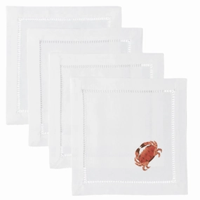 Set of 4 Crab Design Embroidered Cocktail Napkins cute desktop display