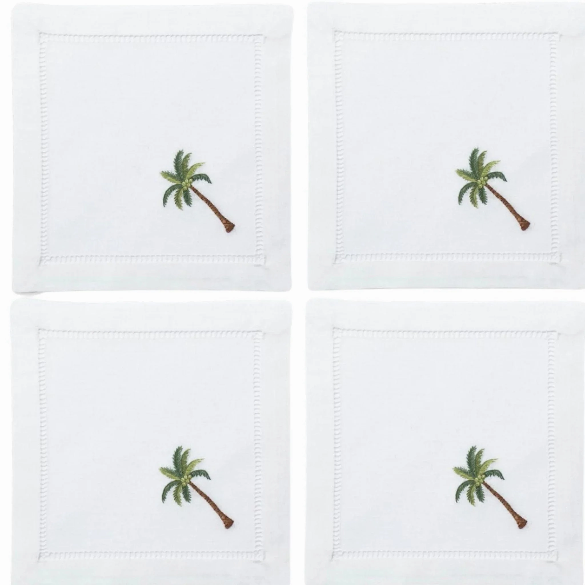 Set of 4 Embroidered Palm Tree Cocktail Napkins