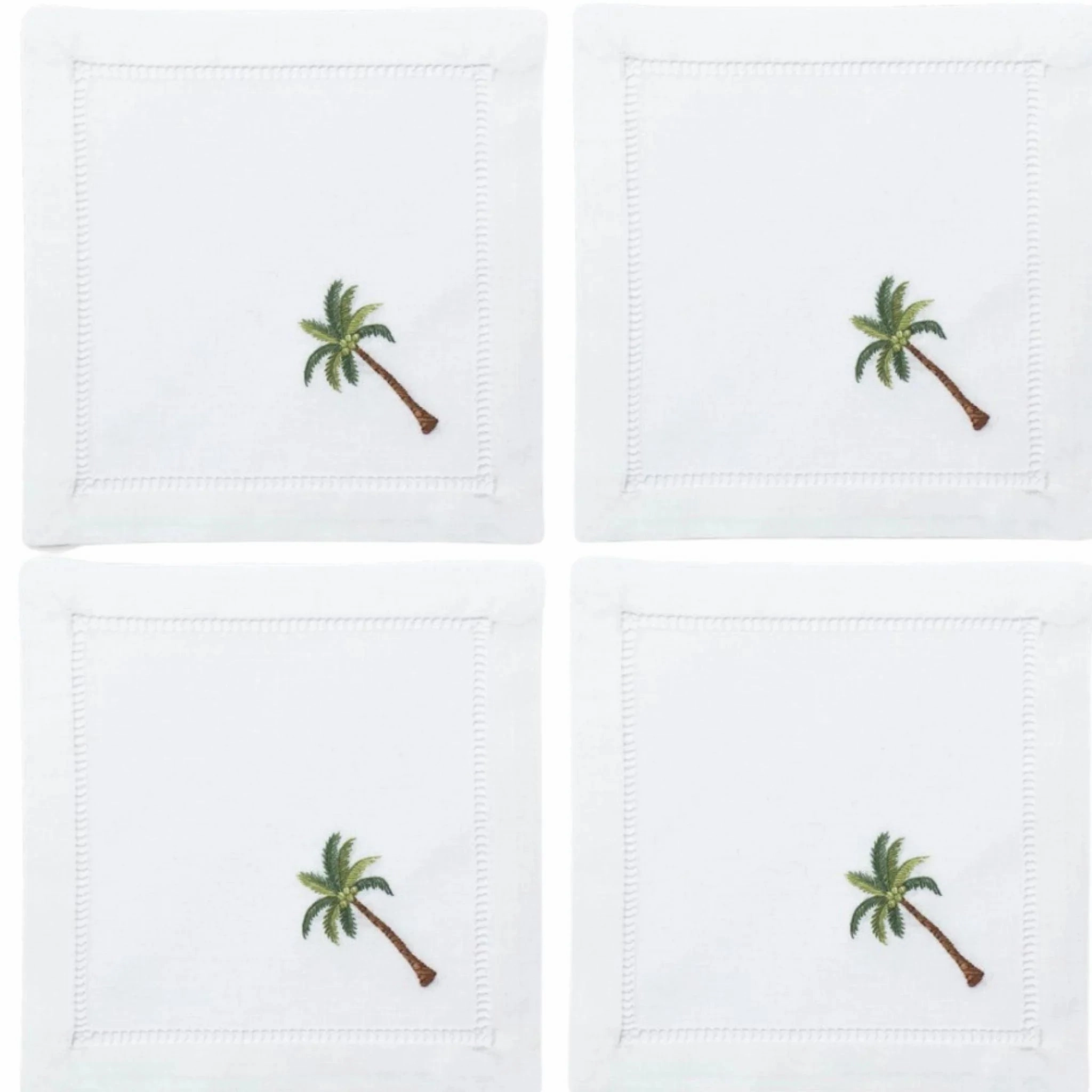 Set of 4 Embroidered Palm Tree Cocktail Napkins