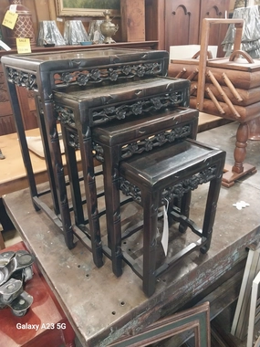SET OF 4 FLORAL CARVED CHINESE NESTING TABLES artistic wall mural