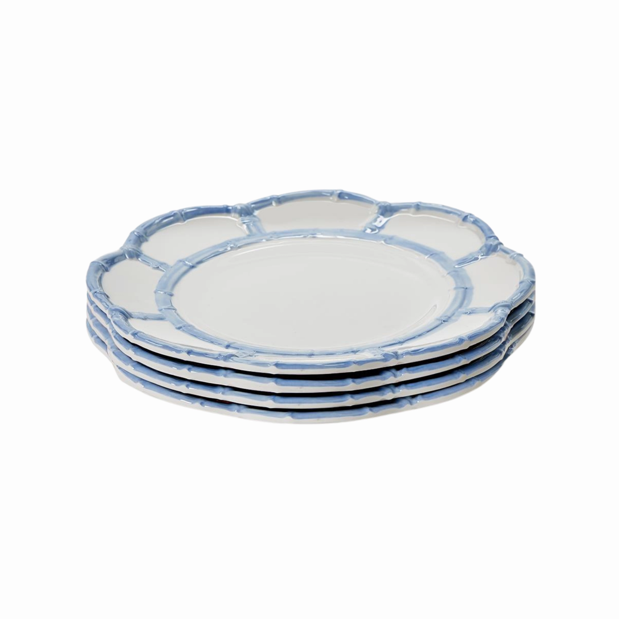 Set of 4 French Blue Bamboo Touch Dessert/Salad Plates with Bamboo Rim