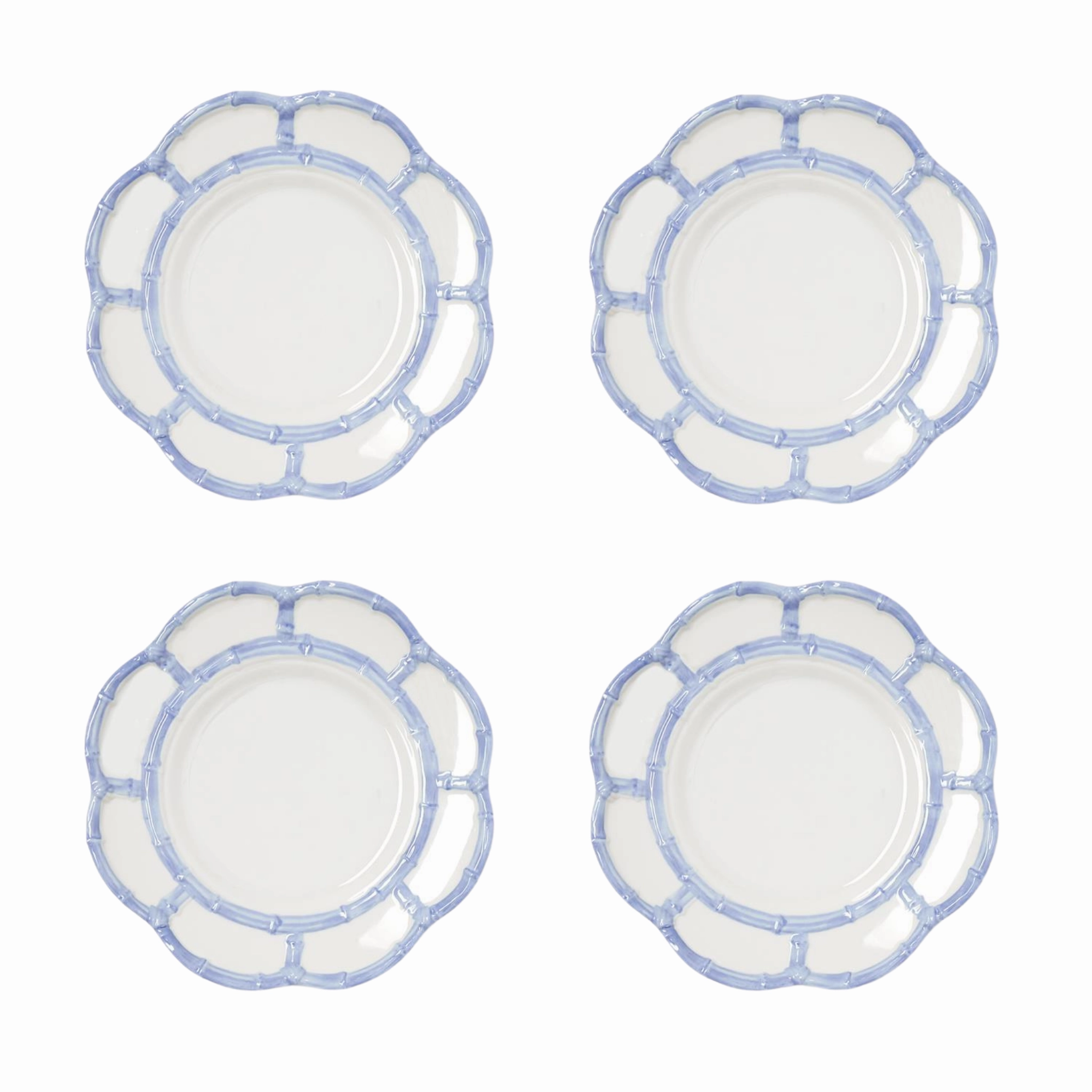 Set of 4 French Blue Bamboo Touch Dessert/Salad Plates with Bamboo Rim
