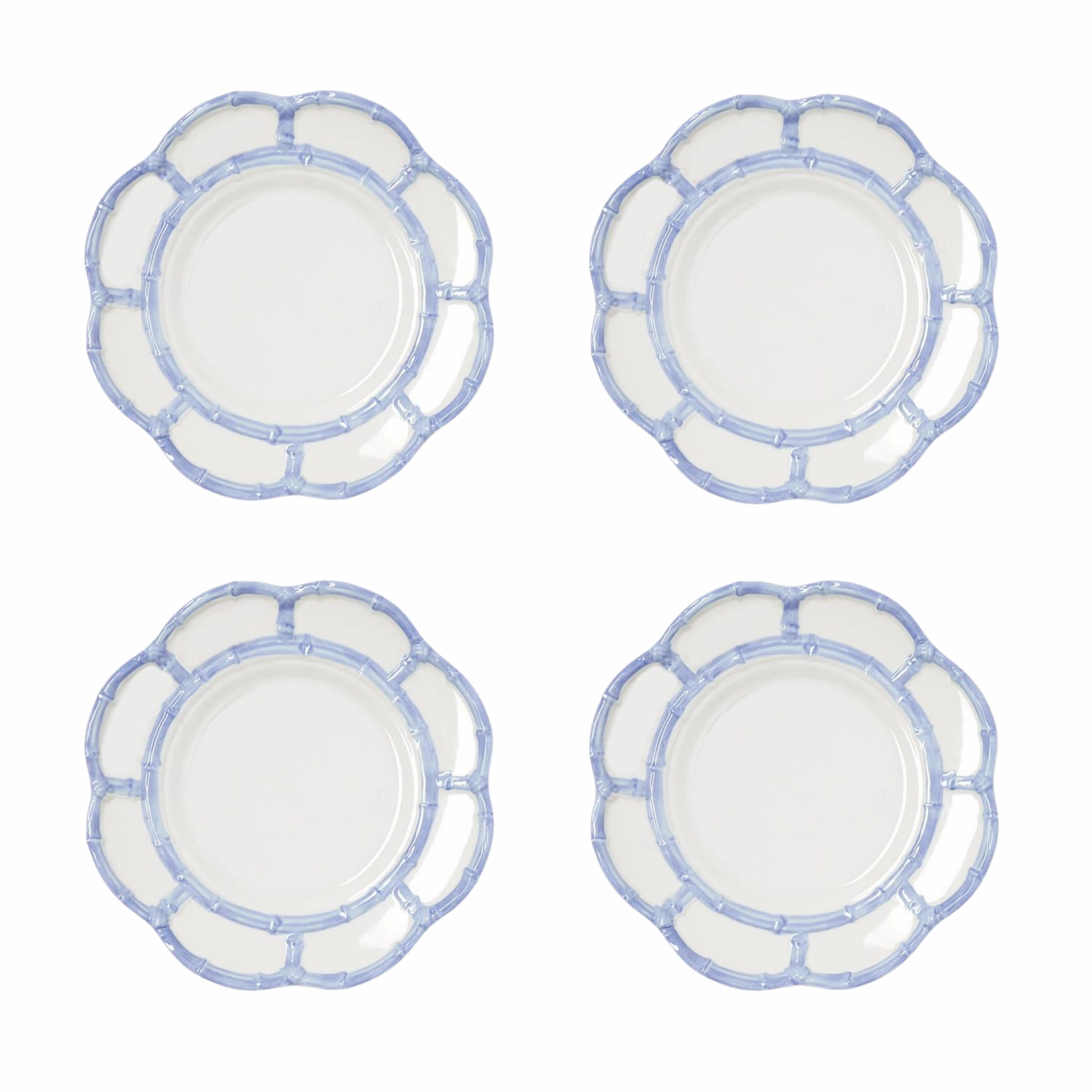 Set of 4 French Blue Bamboo Touch Dessert/Salad Plates with Bamboo Rim