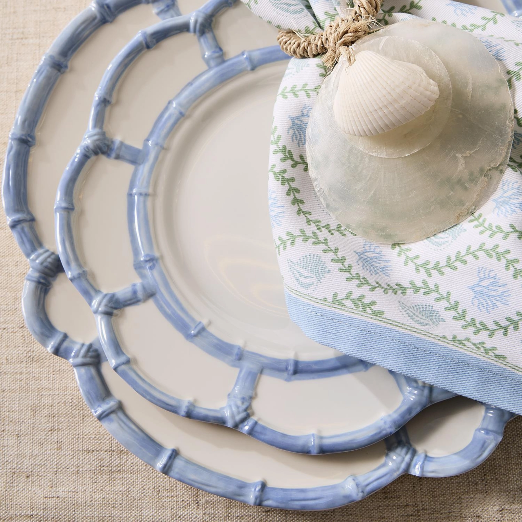 Set of 4 French Blue Bamboo Touch Dessert/Salad Plates with Bamboo Rim