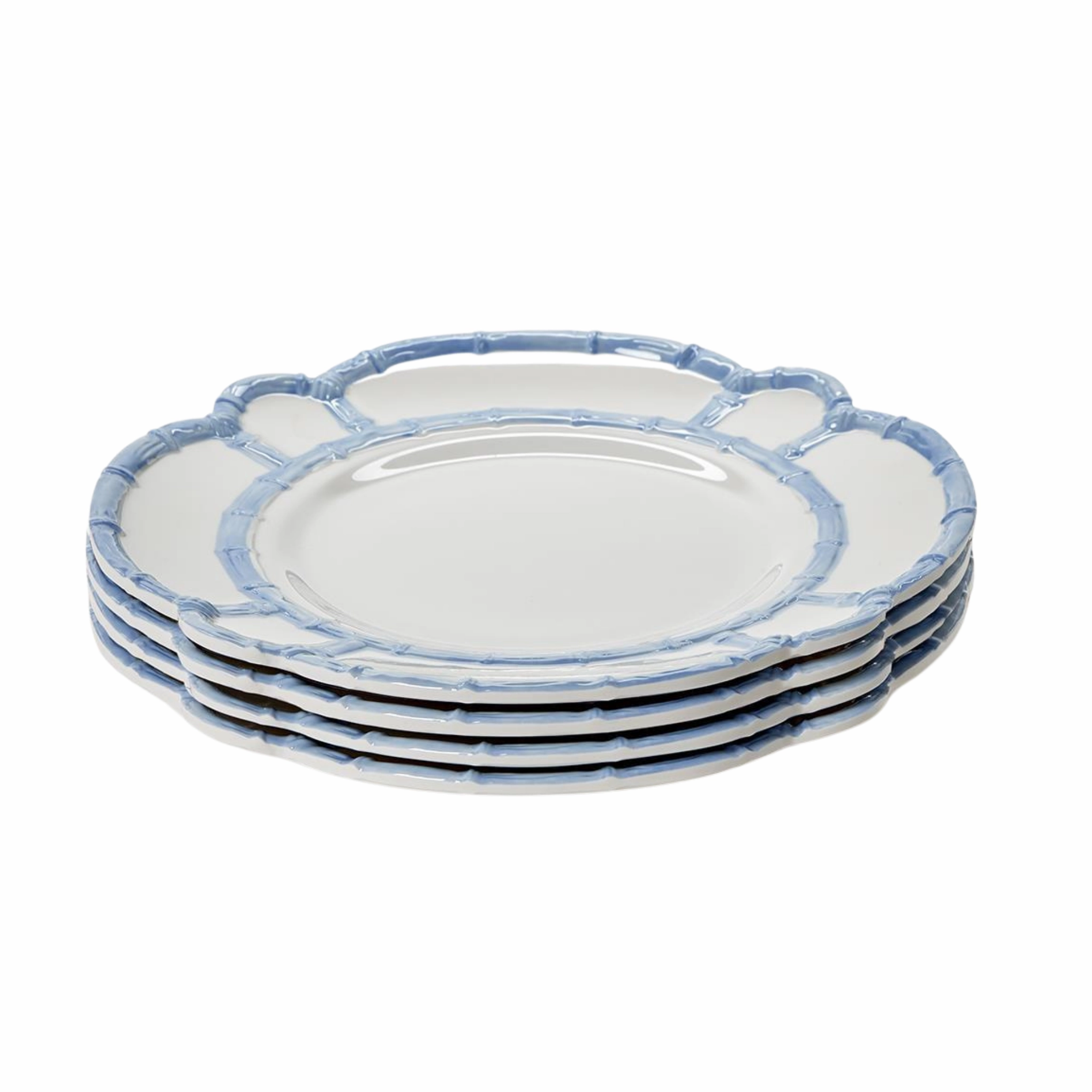 Set of 4 French Blue Bamboo Touch Dinner Plates with Bamboo Rim