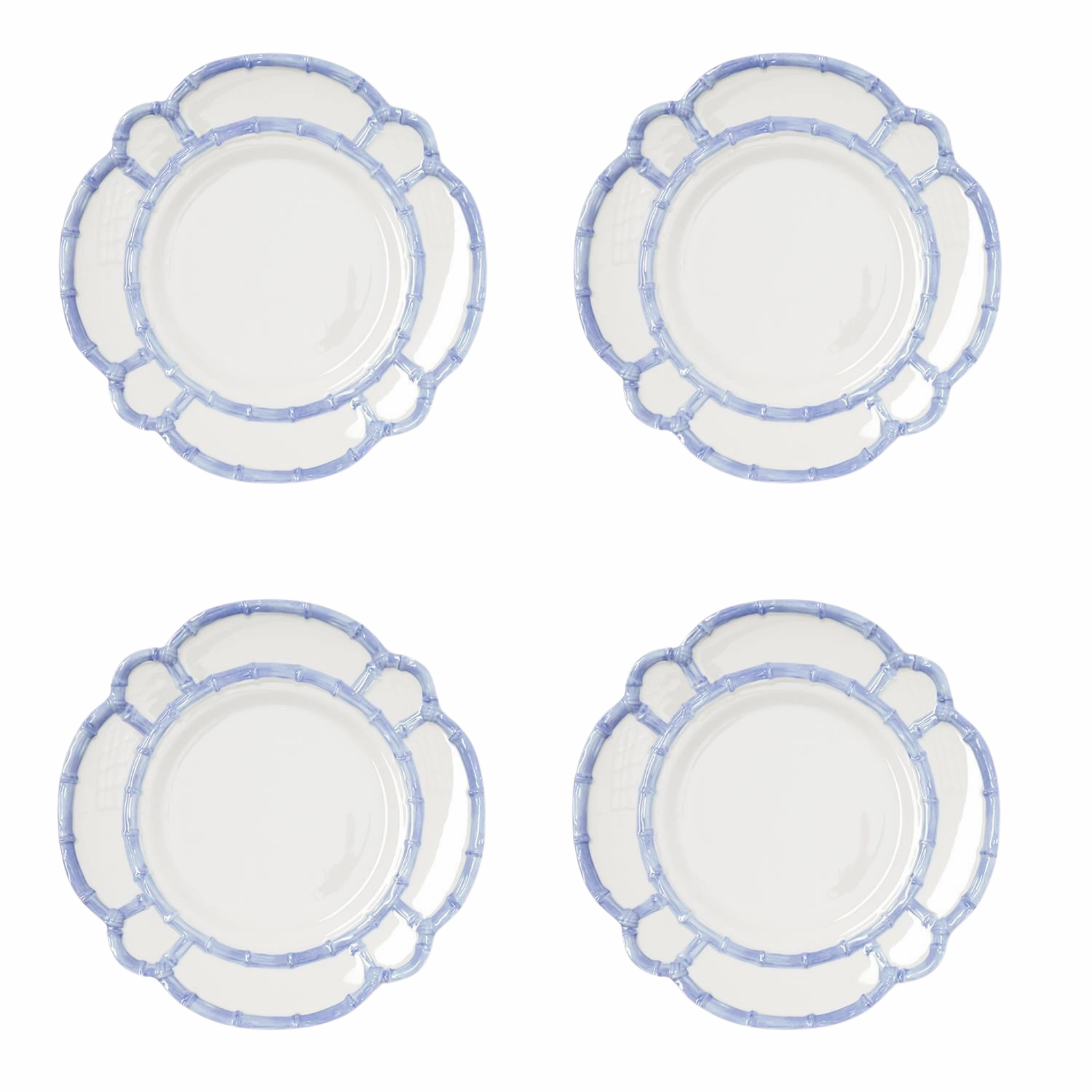 Set of 4 French Blue Bamboo Touch Dinner Plates with Bamboo Rim