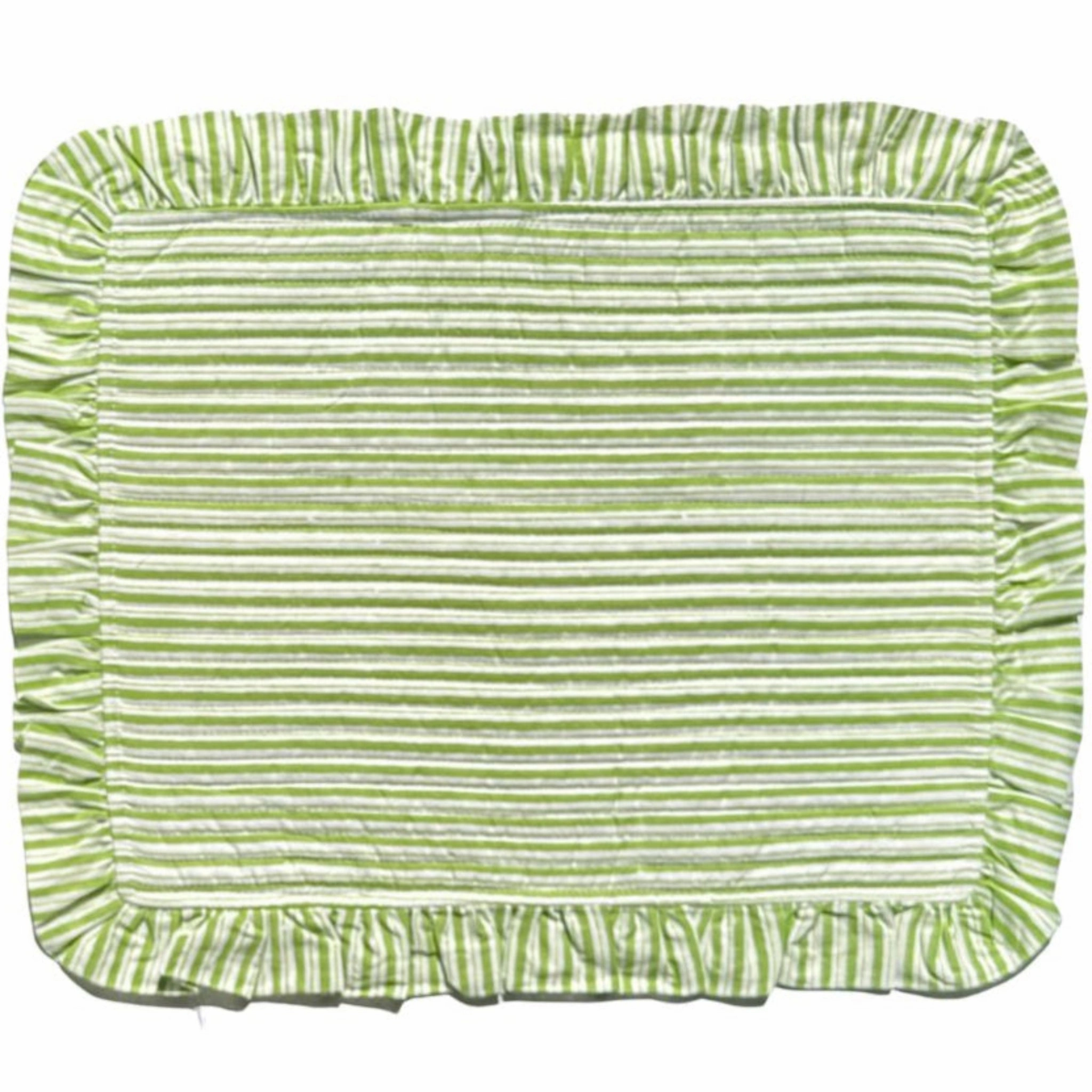 Set of 4 Green Striped Quilted Placemats with Ruffle mini desktop sculpture