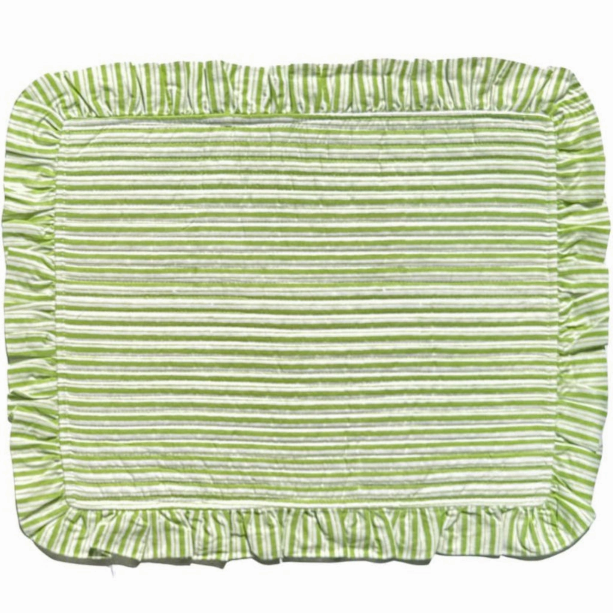 Set of 4 Green Striped Quilted Placemats with Ruffle cute desktop display