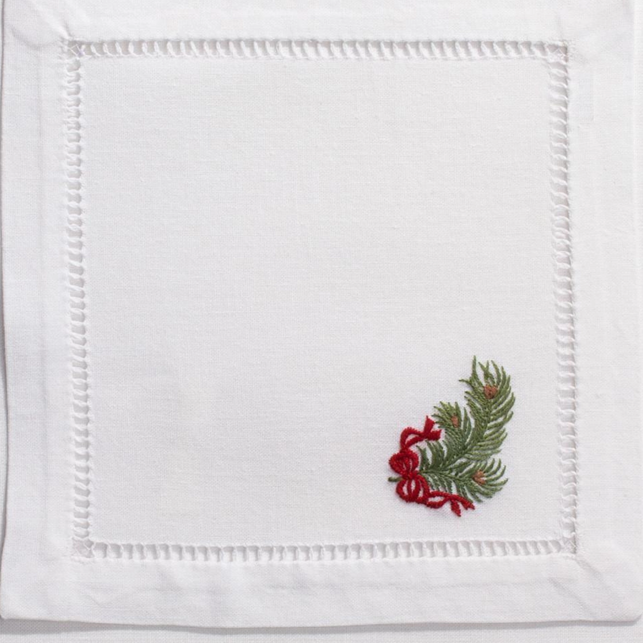 Set of 4 Pine Bough Ribbon Christmas Cocktail Napkins