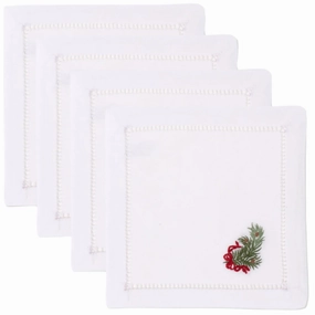 Set of 4 Pine Bough Ribbon Christmas Cocktail Napkins cute desktop display