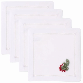 Set of 4 Pine Bough Ribbon Christmas Cocktail Napkins mini desktop sculpture