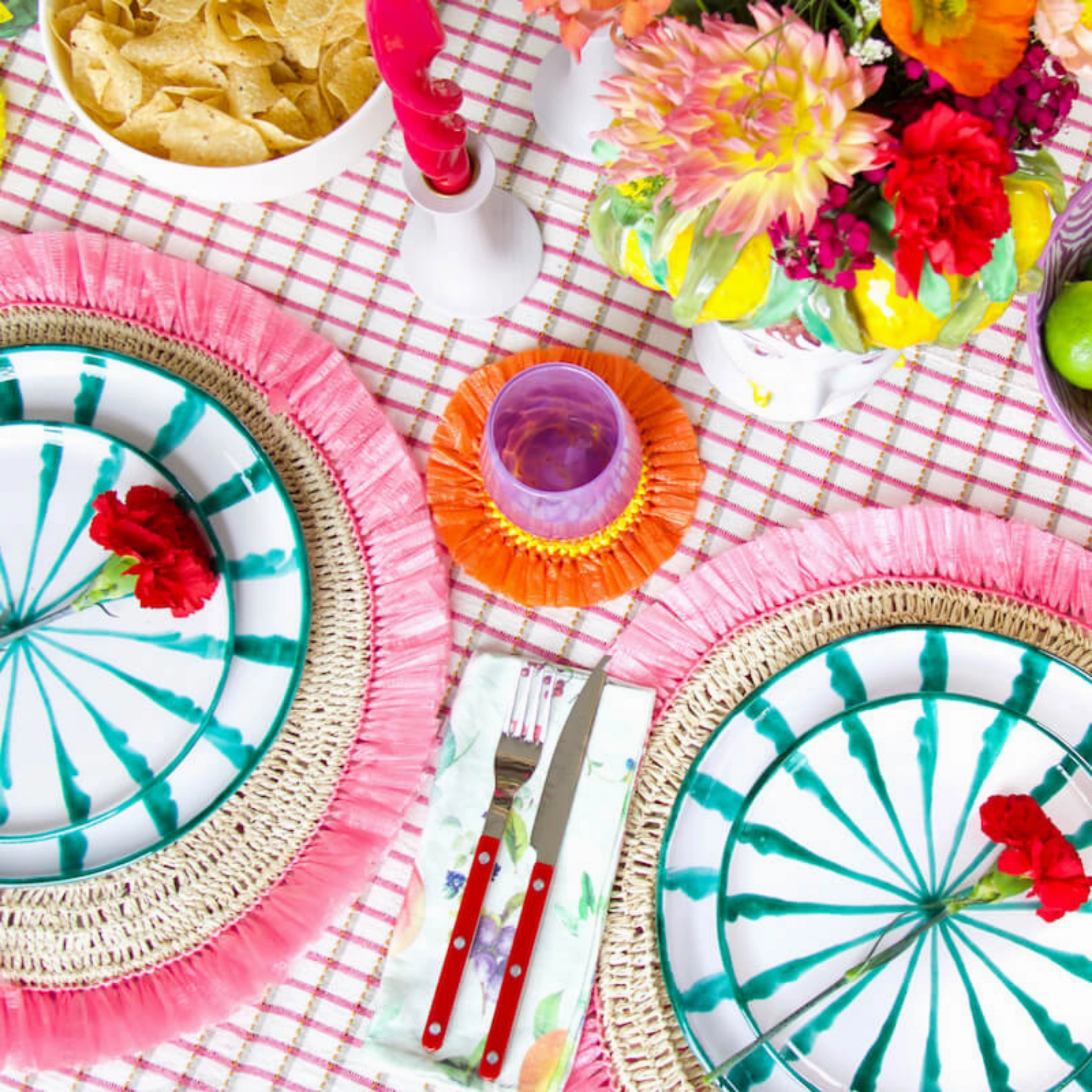 Set of 4 Pink Woven Rattan Placemats