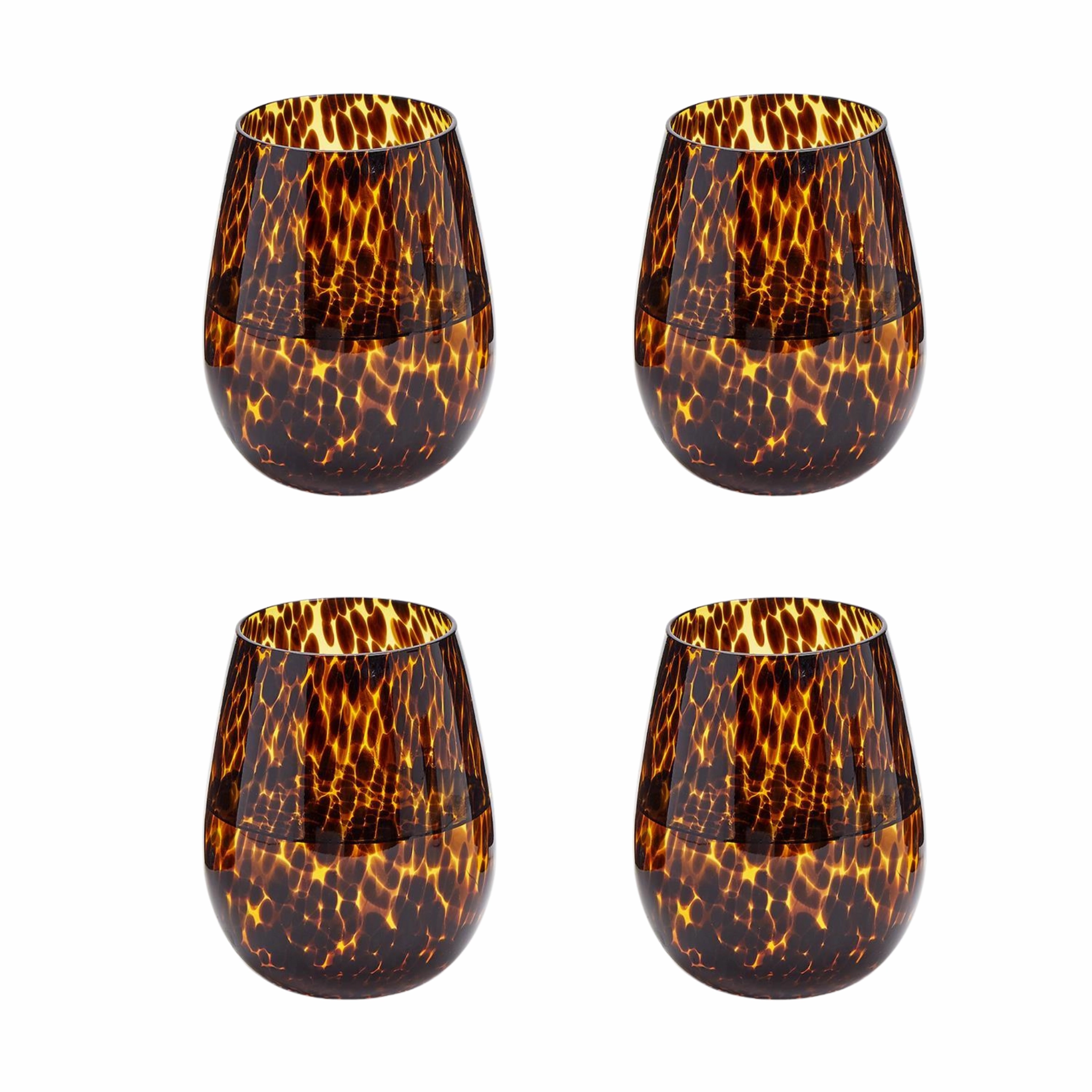 Set of 4 Tortoise Print Stemless Wine Glasses cute desktop display