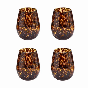 Set of 4 Tortoise Print Stemless Wine Glasses cute desktop display
