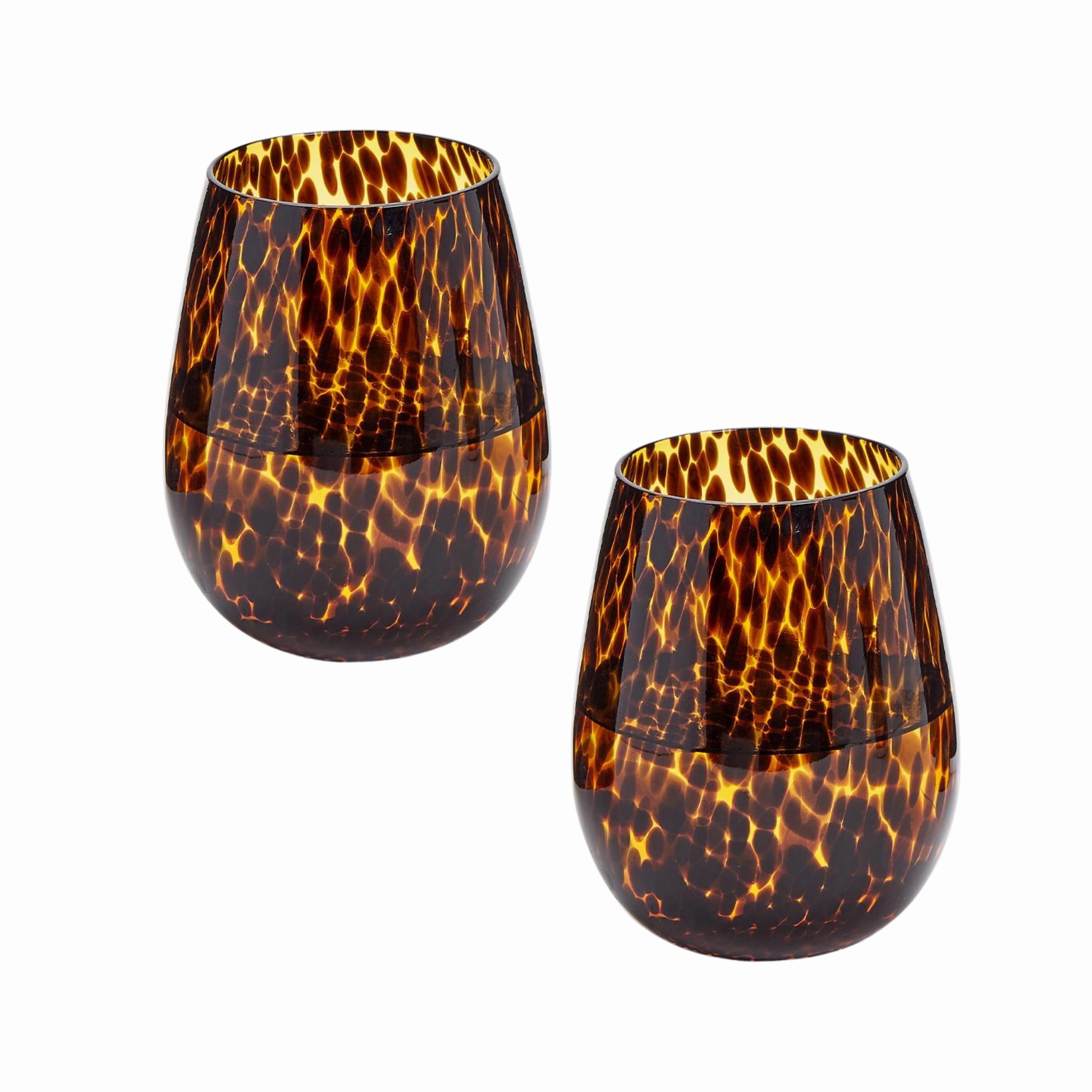 Set of 4 Tortoise Print Stemless Wine Glasses