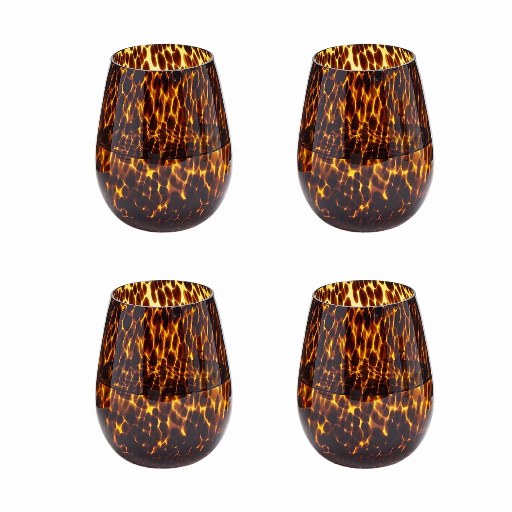 Set of 4 Tortoise Print Stemless Wine Glasses mini desktop sculpture