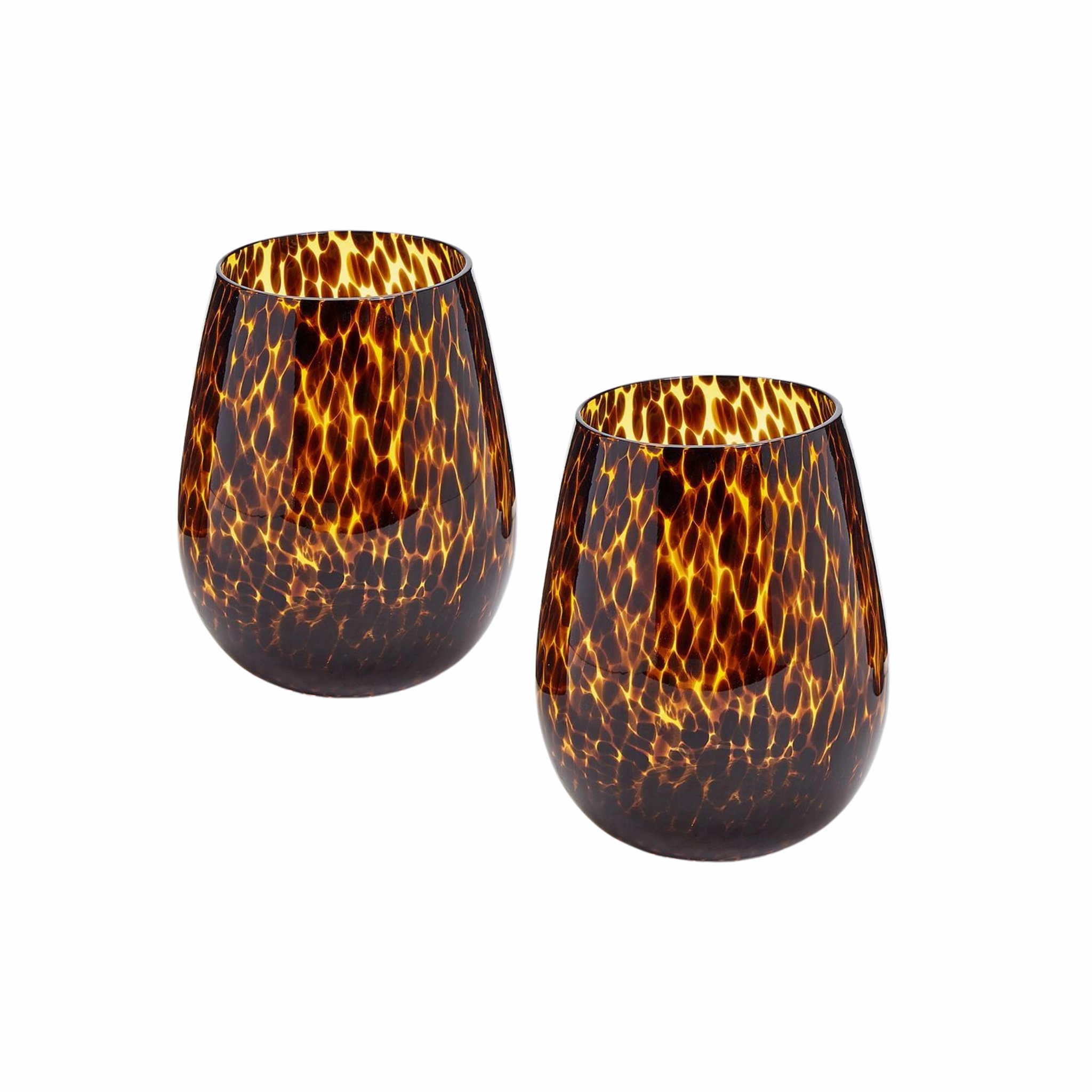 Set of 4 Tortoise Print Stemless Wine Glasses