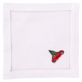 Set of 4 White Cotton Christmas Tree Car Cocktail Napkins cute desktop display