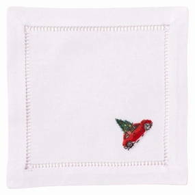 Set of 4 White Cotton Christmas Tree Car Cocktail Napkins mini desktop sculpture