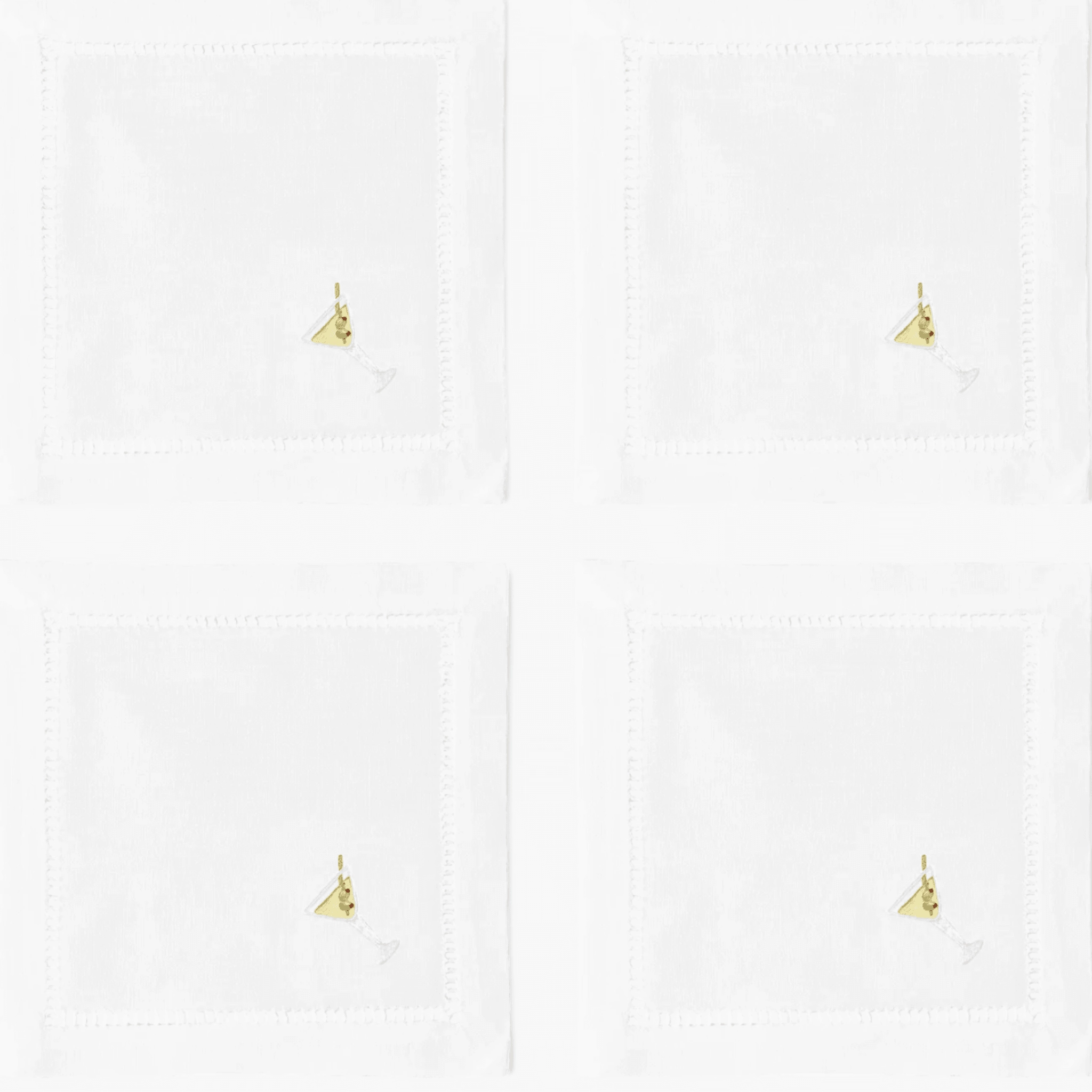 Set of 4 White Cotton Martini Cocktail Napkins