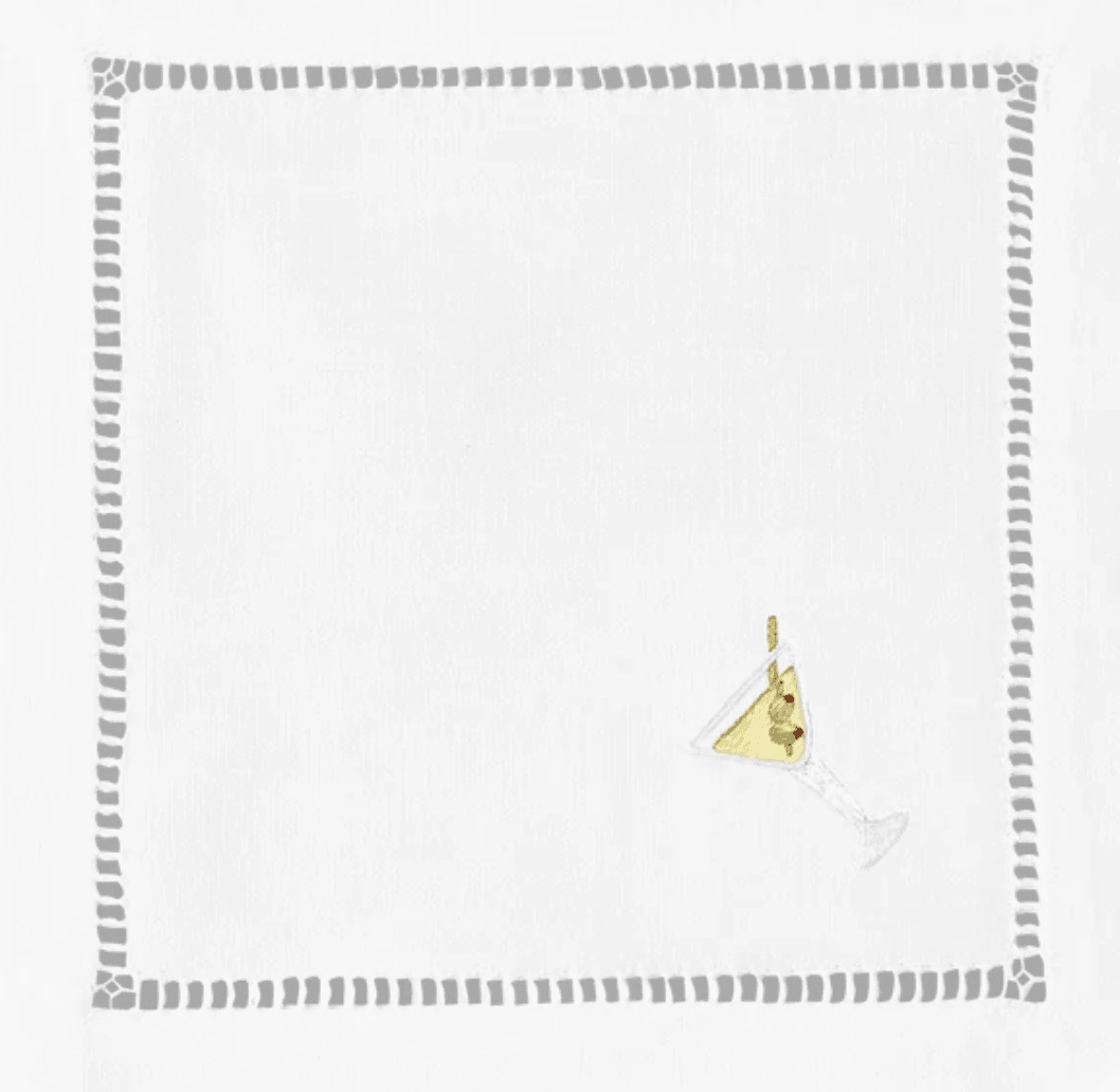 Set of 4 White Cotton Martini Cocktail Napkins