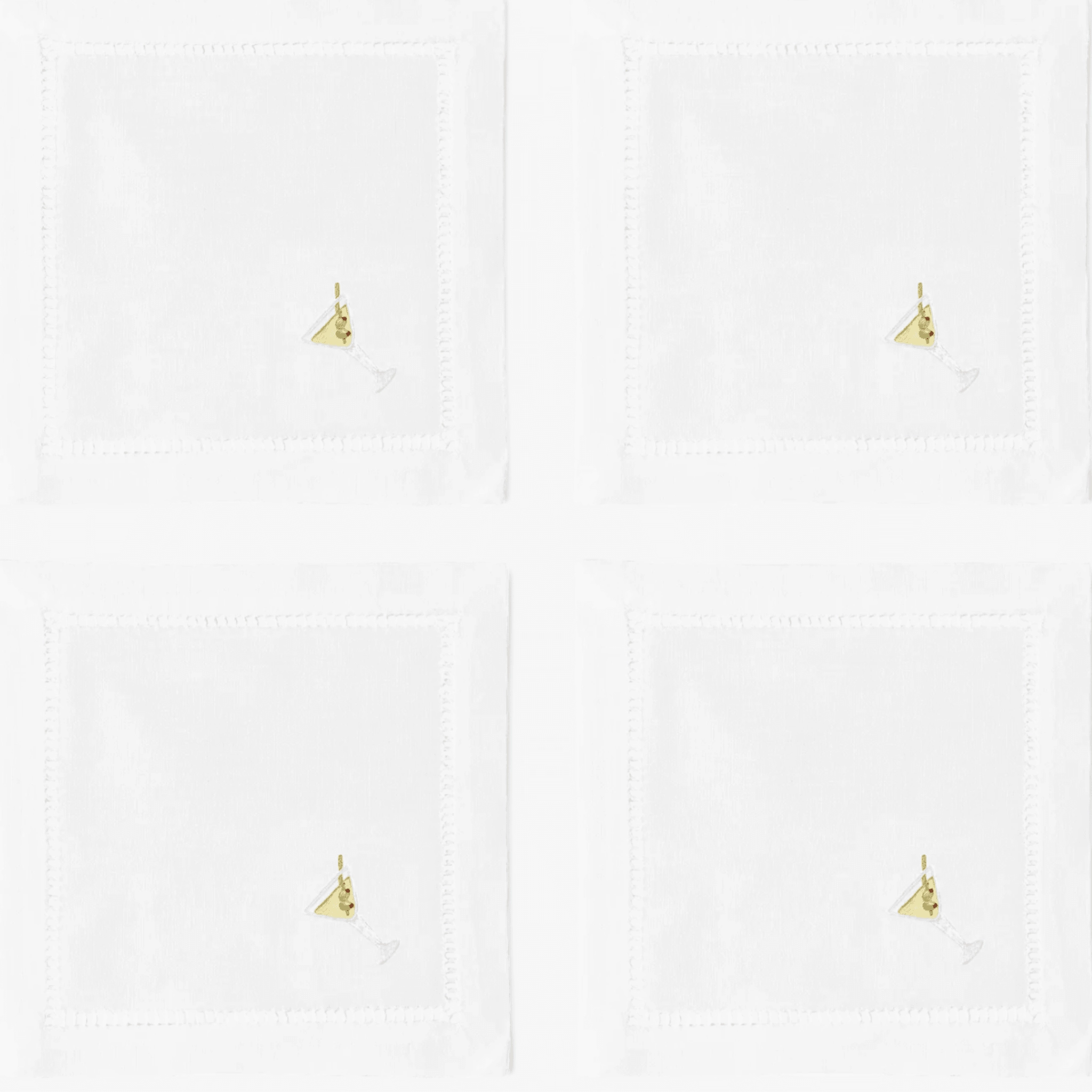 Set of 4 White Cotton Martini Cocktail Napkins